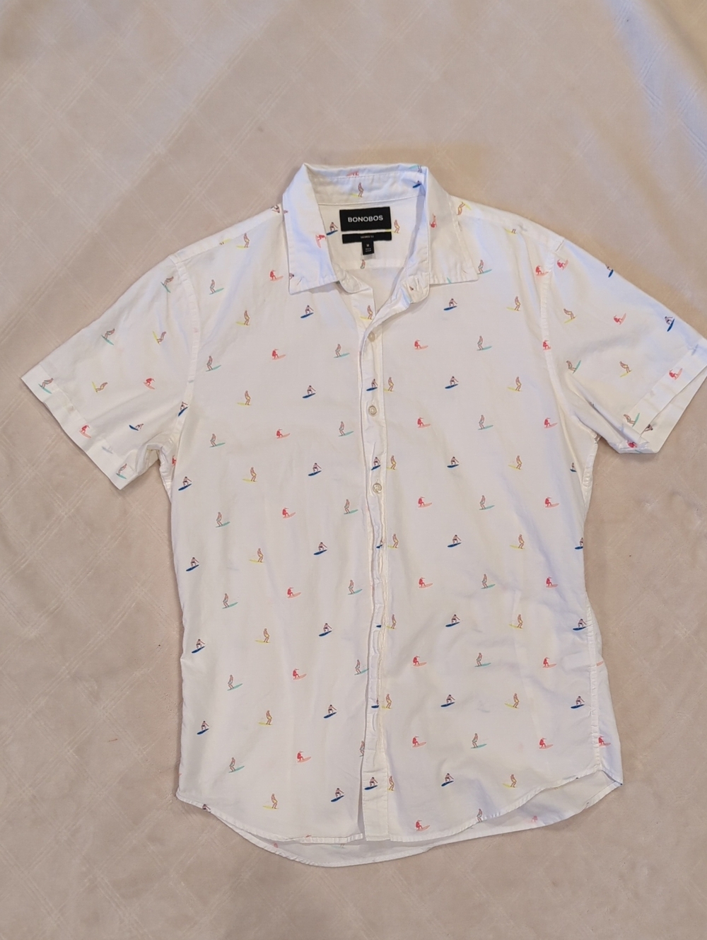 Bonobos White Short-Sleeve Button-Down Shirt with Multicolor Surf Icons